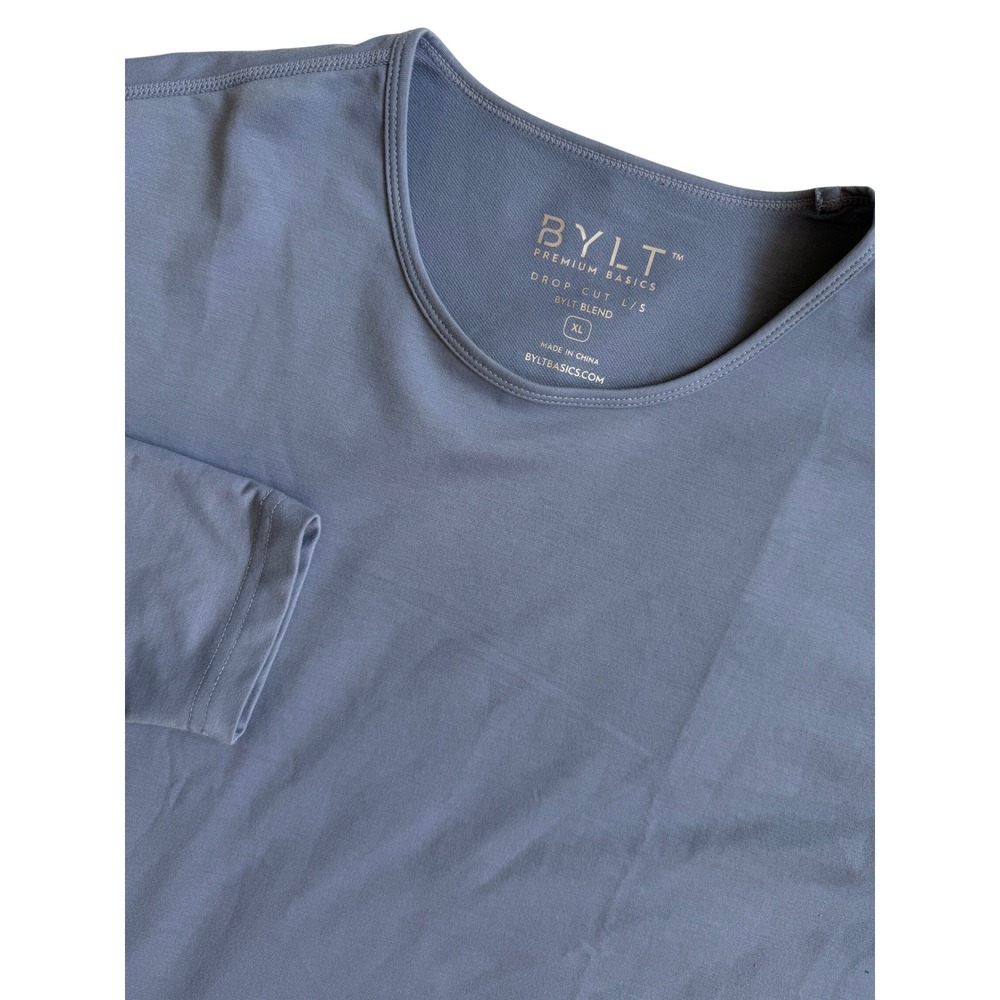 BYLT Premium Basics Drop Cut Long Sleeve Shirt XL Blue Gray Curved Hem Mens
